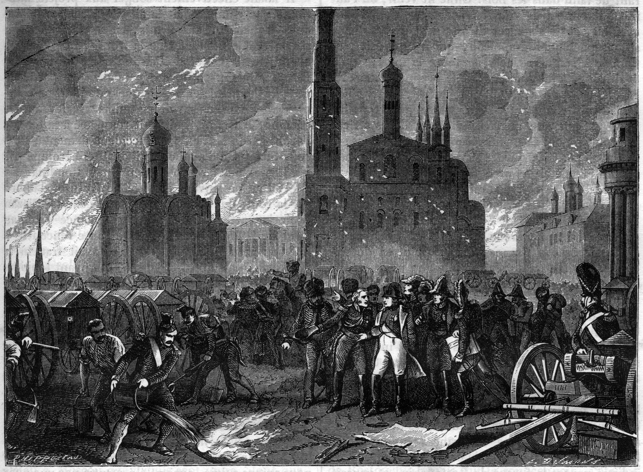 Russland-kampanjen 1812 - General Jean Ambroise Baston de Lariboisiere oppfordrer Napoleon til å forlate Kreml på grunn av en eksplosjonsfare - Moskva-brannen i 1812 - General Lariboisiere tvinger Napoleon til å forlate Kreml, og truer med en formidabel ek av French School