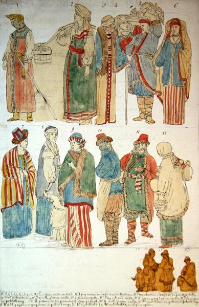 Russiske kostymer, ca. 1792 (akvarell på papir) av French School