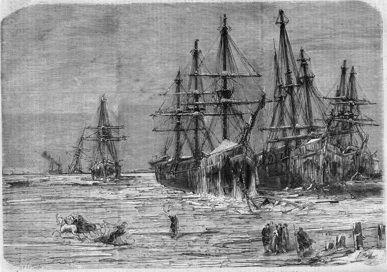 Russian ships caught in ice, at the mouth of the Dnieper River in the Black Sea av French School
