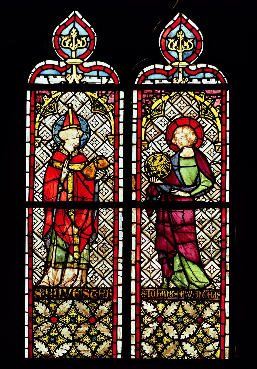 SS. Sylvester og Johannes evangelisten, fra Collegiate Church of Our Lady of the Assumption i Romont, ca. 1330 av French School