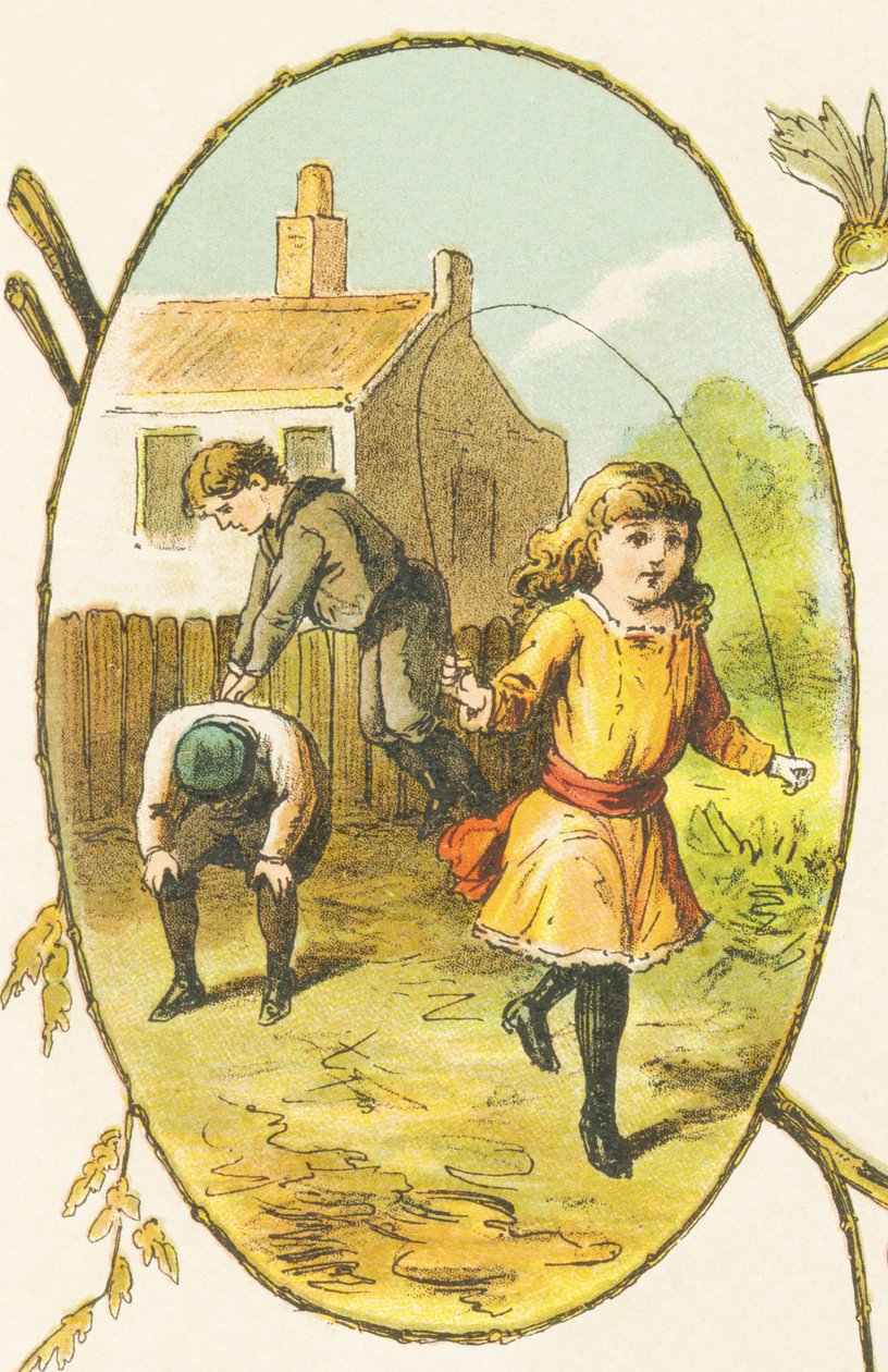 S: Suzanne har det gøy med å hoppe i tau mens brødrene hennes Sylvestre og Simon spiller Saute-Mouton av French School