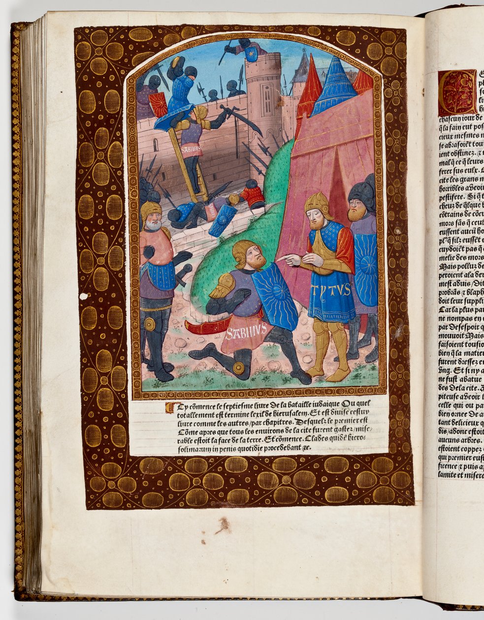 Sabinus, en syrisk hjelpemann, tilbyr å skalere Jerusalems mur og blir presentert for Titus, 70 e.Kr. (håndfarget trykk) av French School