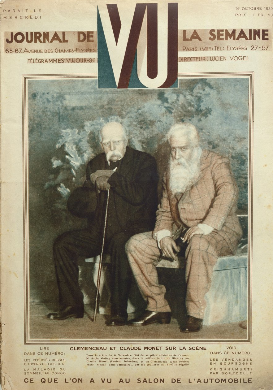 Sacha Guitry (1885-1957) som Claude Monet (1840-1926) og Jean Perier som Georges Clemenceau (1841-1929) i en scene fra Histoires de France, fra magasinet Vu, 16. oktober 1919 av French School
