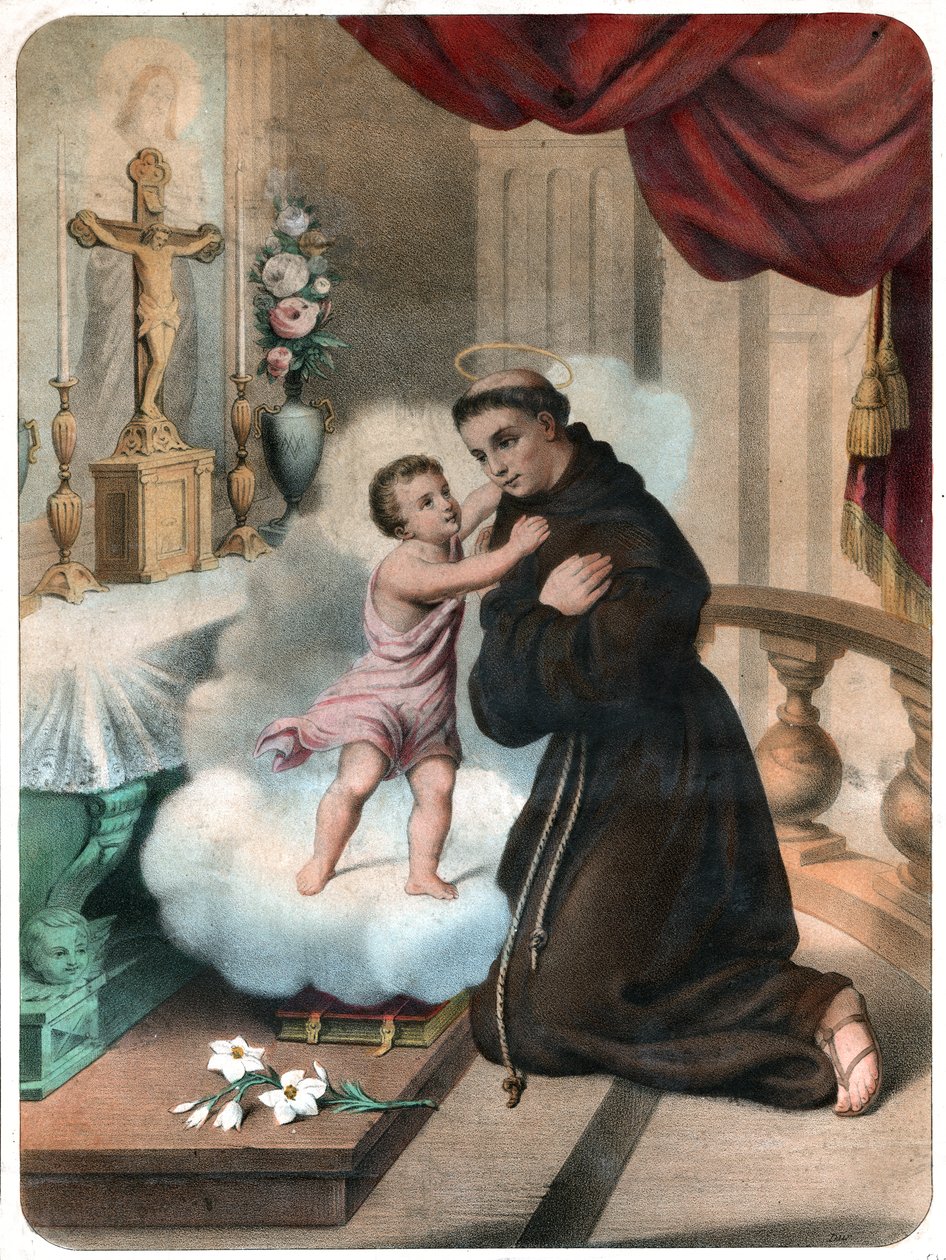 Den hellige Antonius av Padua. (Litografi, ca. 1850) av French School