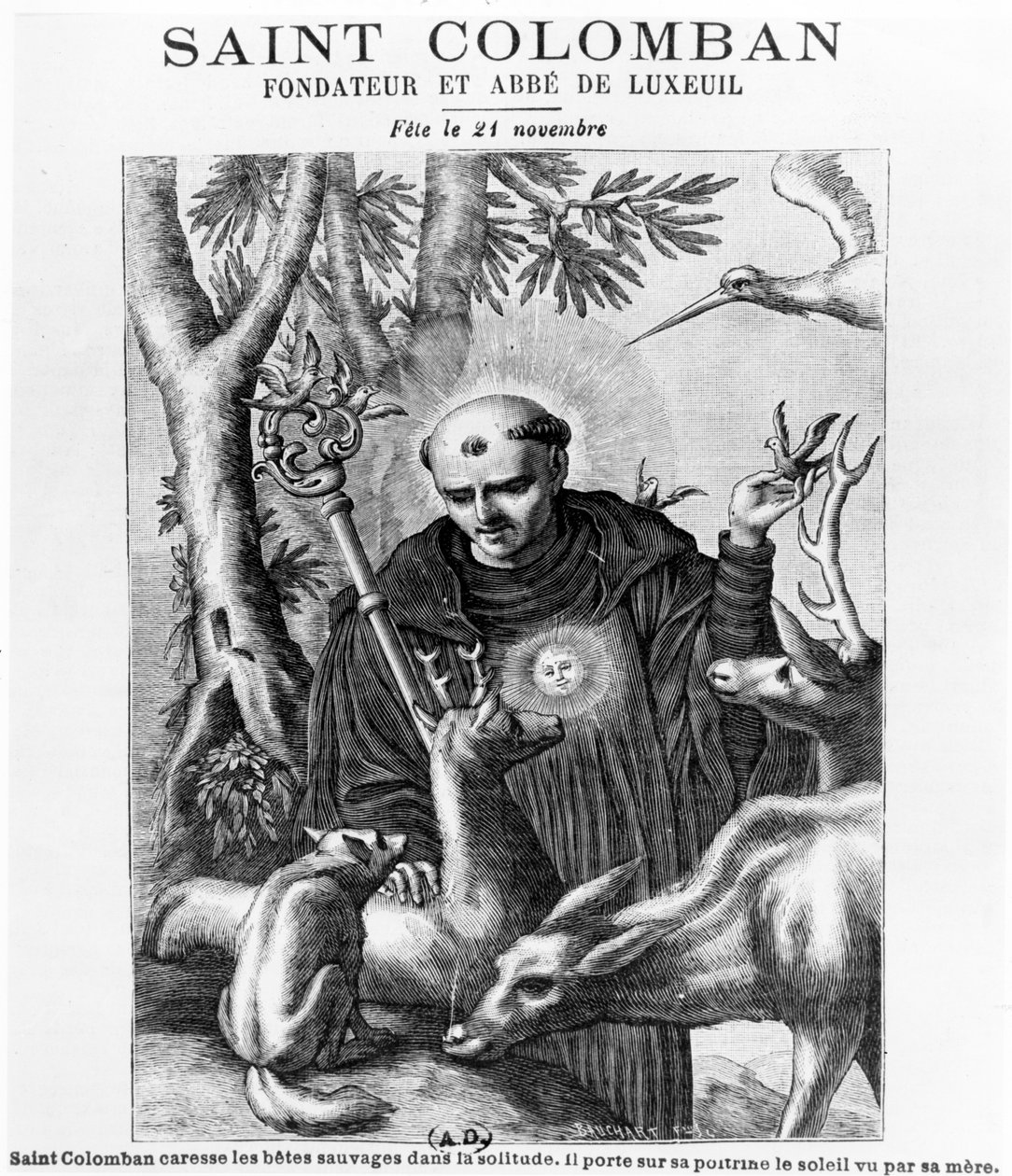Saint Colombanus, trykk laget av Bauchart av French School