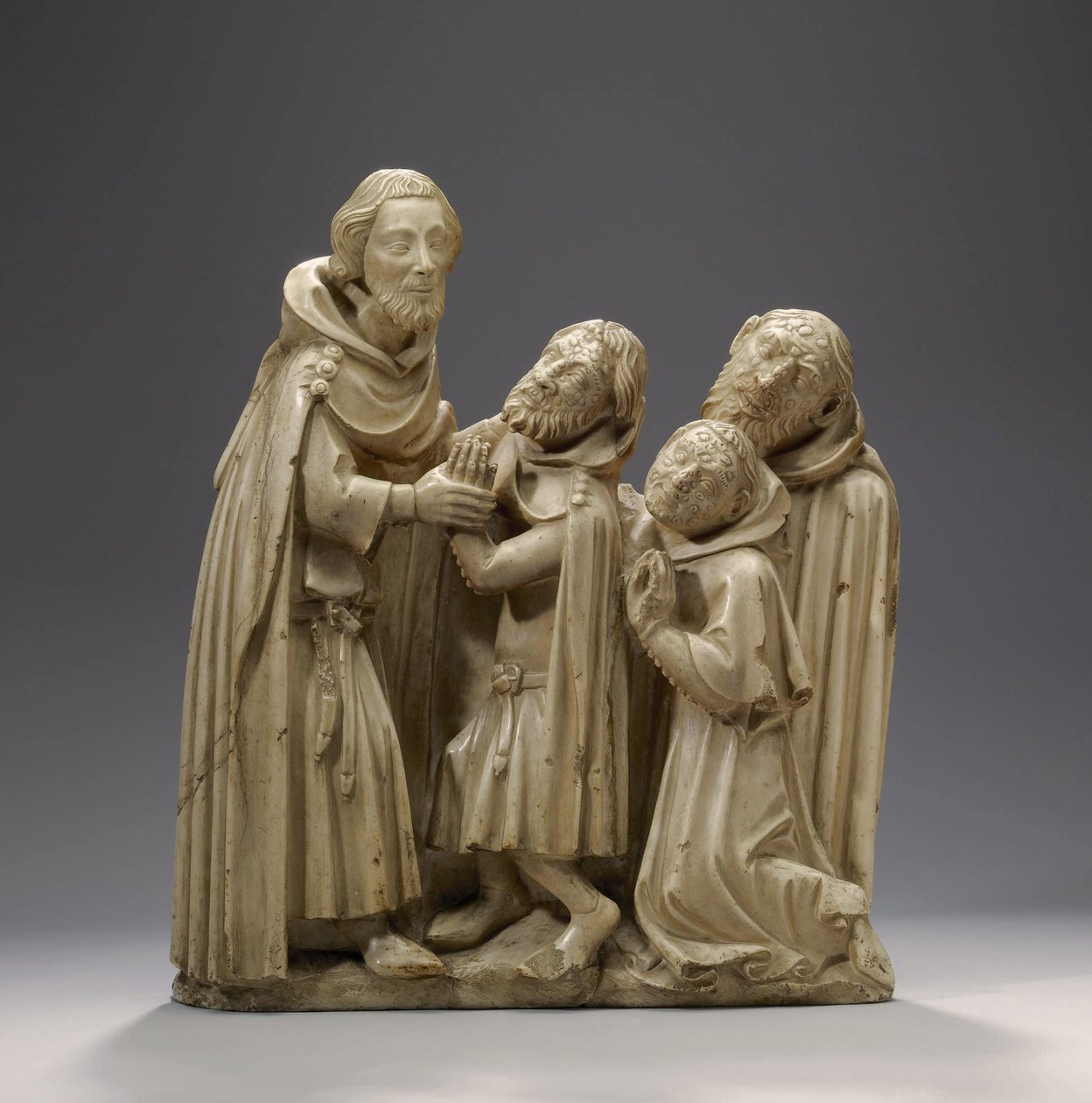 Saint Elzear av Sabran helbreder tre spedalske, ca. 1373 (alabast) av French School