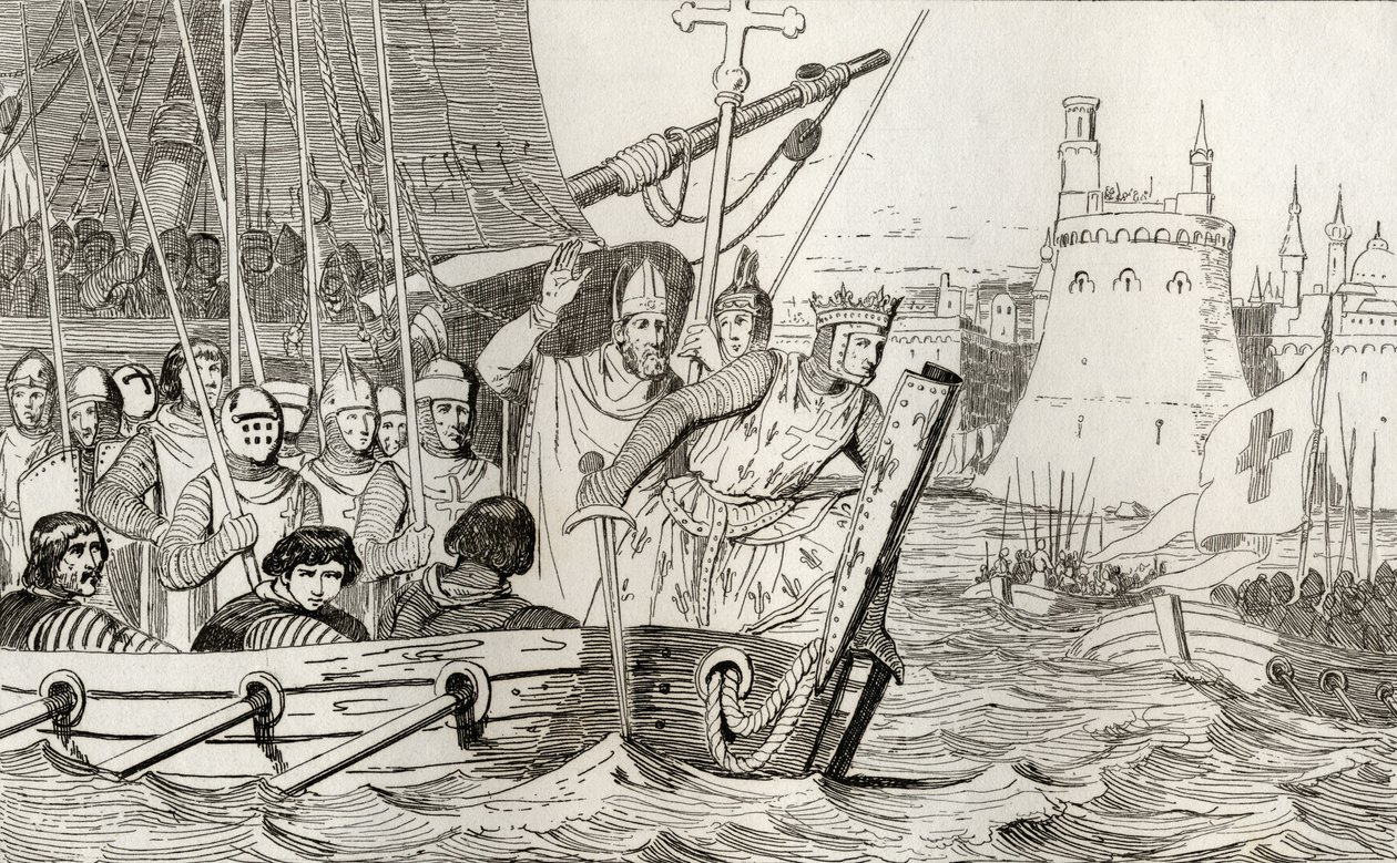 Saint Louis IX (1214-70) leder troppene sine i kamp, fra 