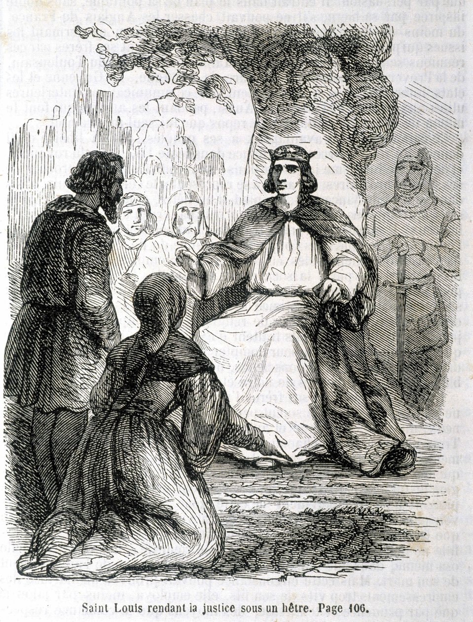 Saint Louis yter rettferdighet under en bøk - i "Histoire de France" av L.-P. Anquetil av French School
