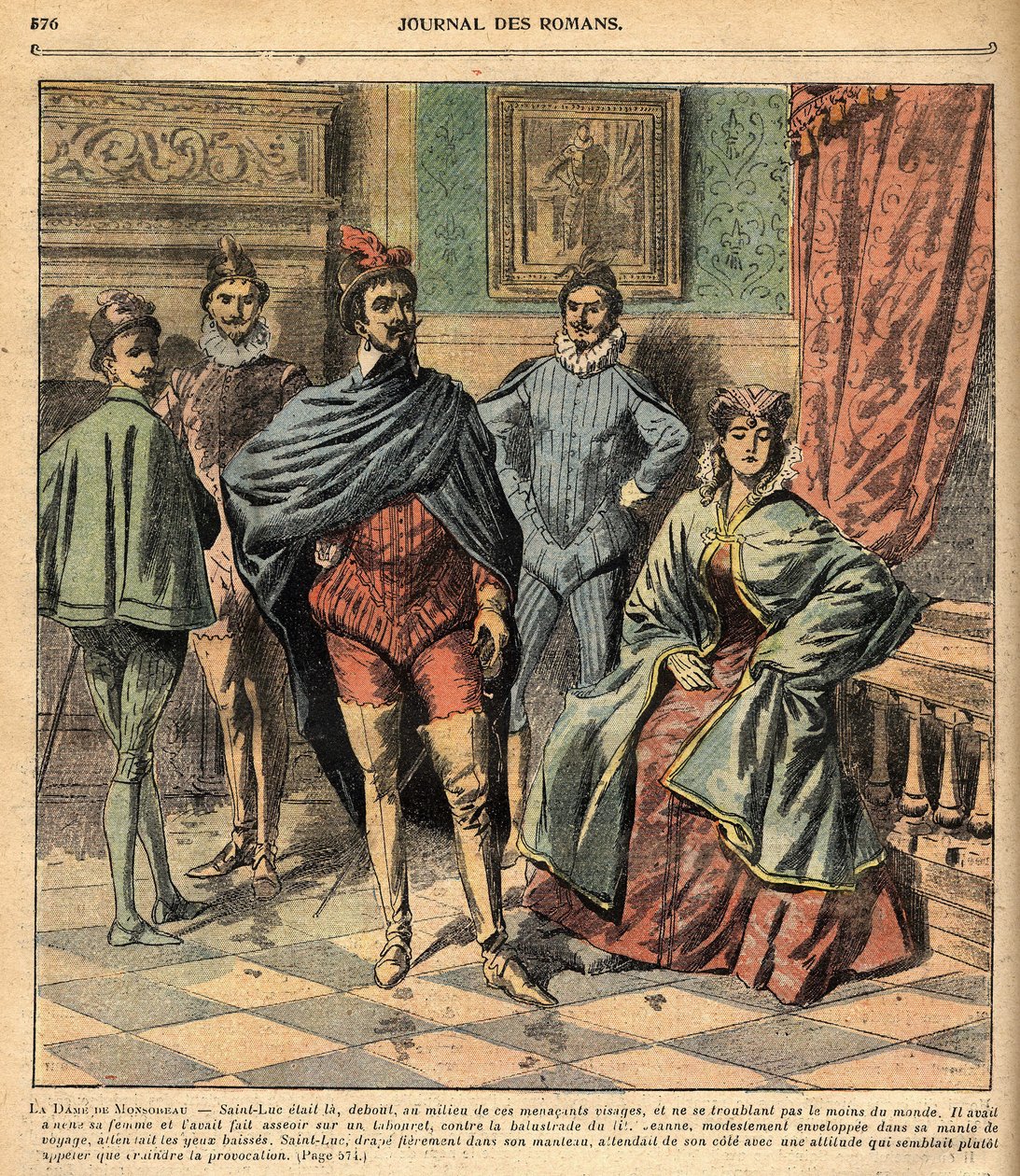 Saint Luke hadde tatt med sin kone Jeanne. Illustrasjon av romanen "La Dame de Monsoreau" av Alexandre Dumas. i Journal of Illustrated Popular Novels". av French School
