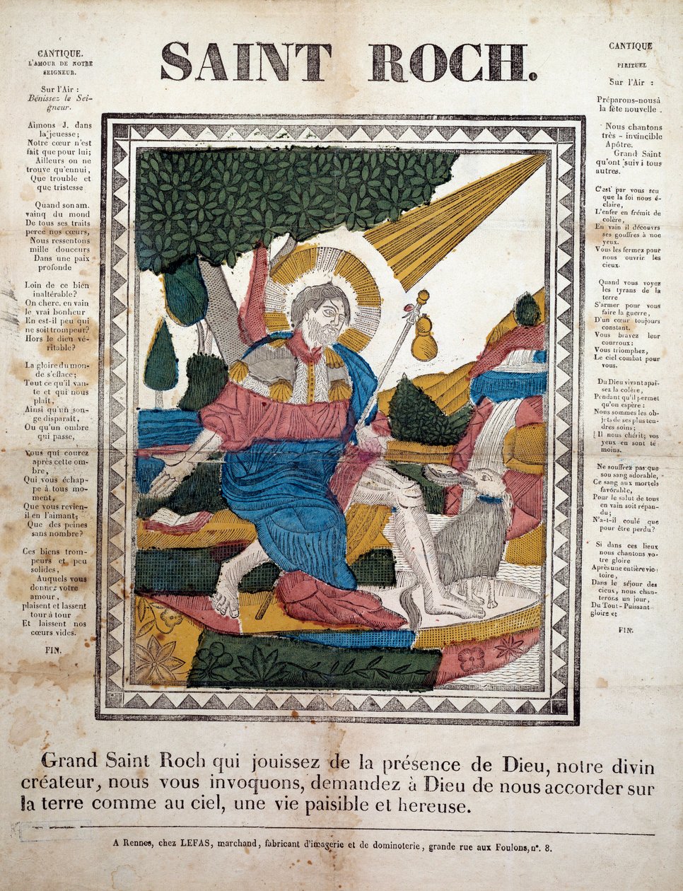 Saint Roch. Gravering, bilder av Rennes (1825). Coll, Ferrand. av French School