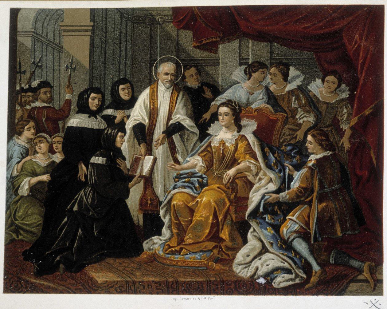 Saint Vincent de Paul presenterer for Anne av Østerrike de første nestekjærlighetens døtre (også kalt "Sisters of Saint Vincent de Paul") - fra et maleri fra 1700-tallet. av French School