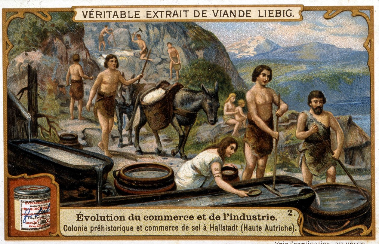 Salthandel i Øvre Østerrike i forhistorisk tid i Hallstadt - chromo. Liébig av French School