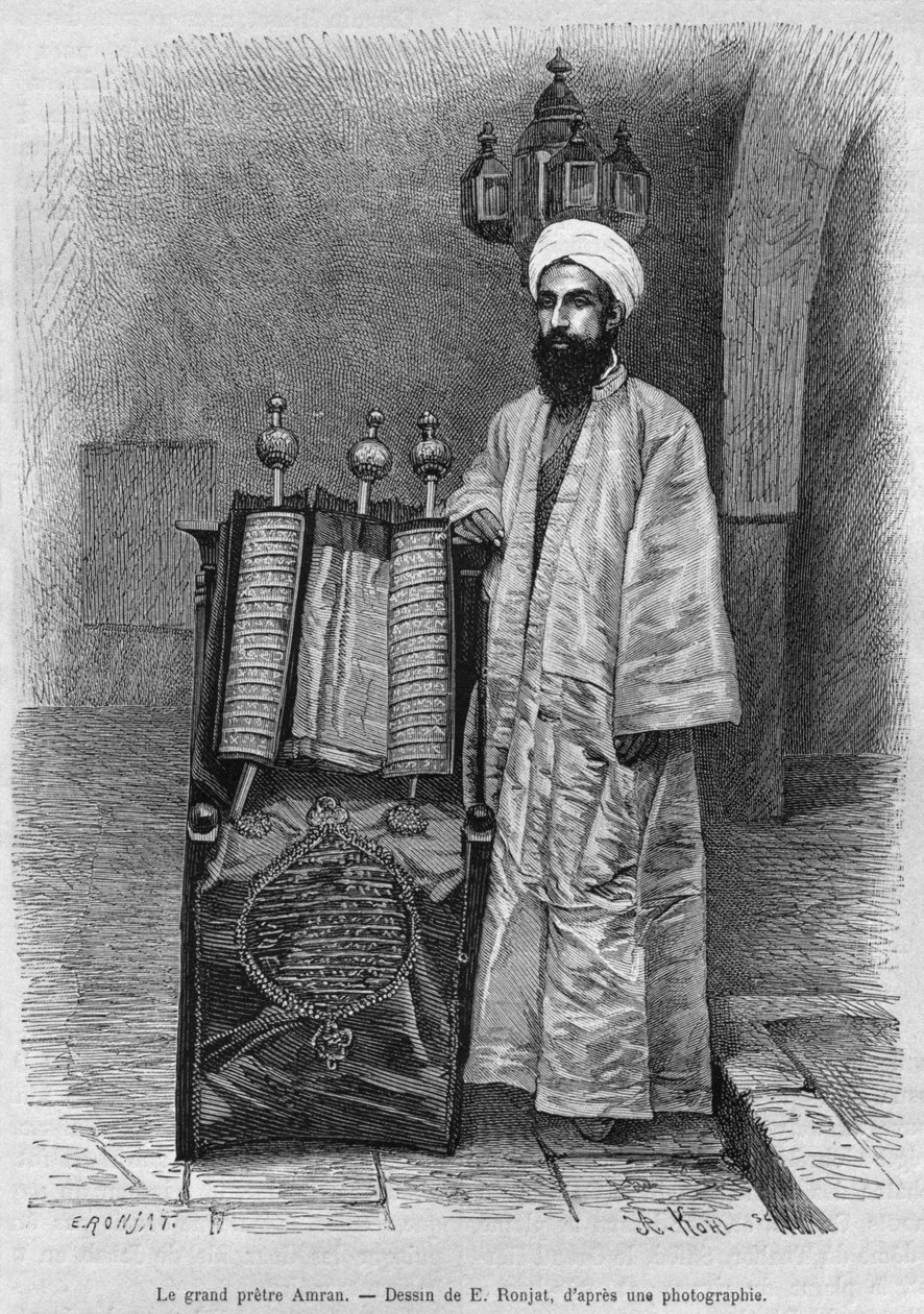 Samaritan Yppersteprest, fra Syria Today. Reiser i Fønikia, Libanon og Judea. 1875-1880 av Louis Charles Emile Lortet, 1884 (bw gravering) av French School