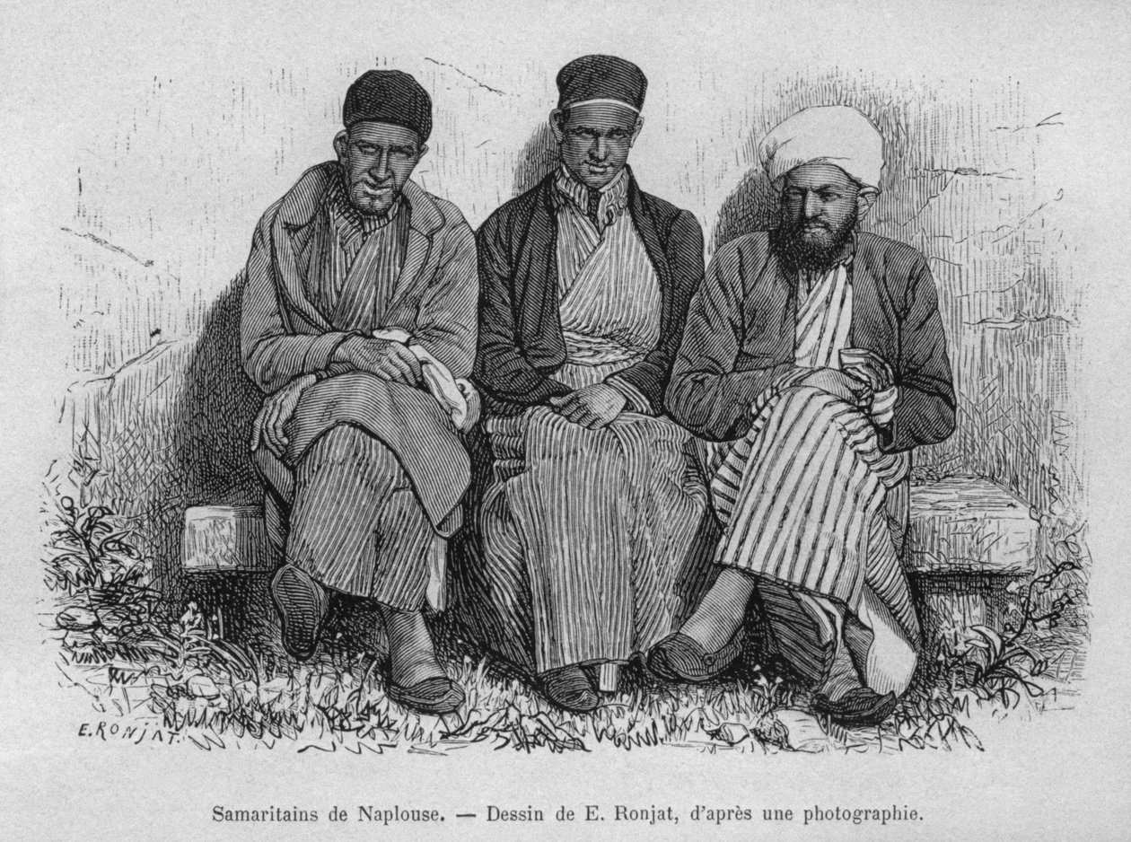 Samaritans of Nablus, fra Syria i dag. Reiser i Fønikia, Libanon og Judea. 1875-1880 av Louis Charles Emile Lortet, 1884 (bw gravering) av French School