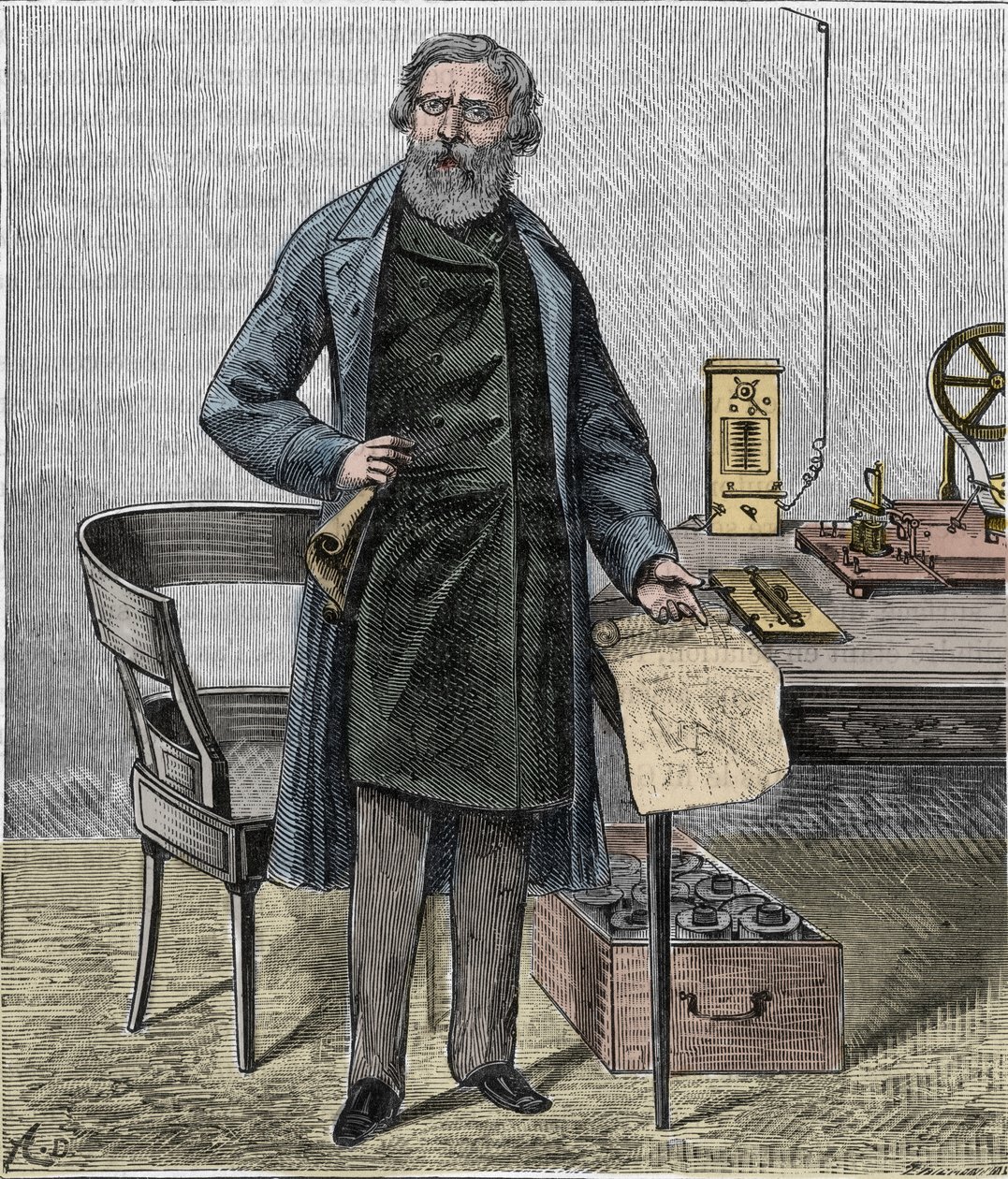 Samuel FB Morse, amerikansk kunstner og oppfinneren av morsekoden - Portrait de l'inventeur americain Samuel Finley Breese Morse (1791- 1872) - Gravering i "" Vitenskaper brakt til alle - fysikk og kjemi" av Alexis Clerc - End 1800-talle av French School