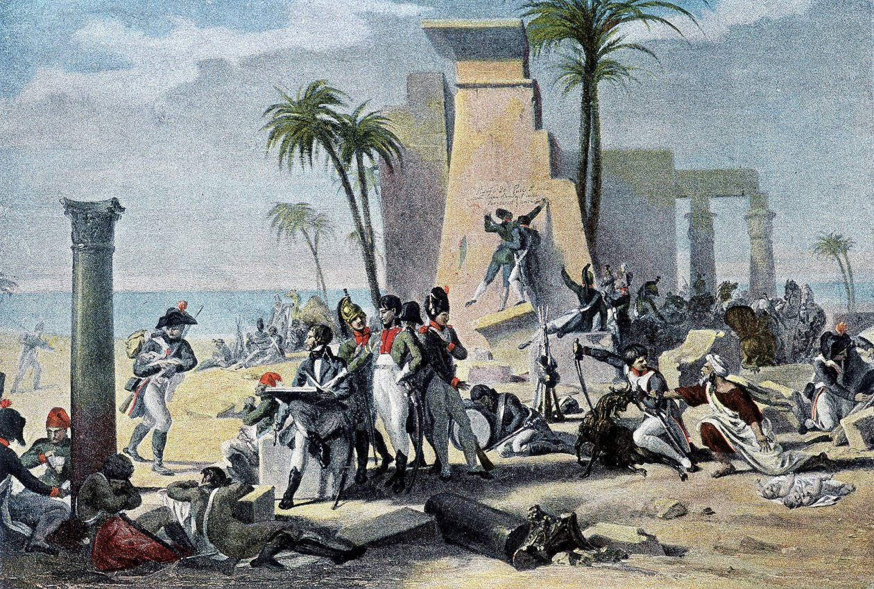 Scene i Øvre Egypt (Living Denon og den franske Armee i ro blant restene) (Living-Denon) - i "" Victoires et Conquêtes des Armees Francaises"", Paris av French School