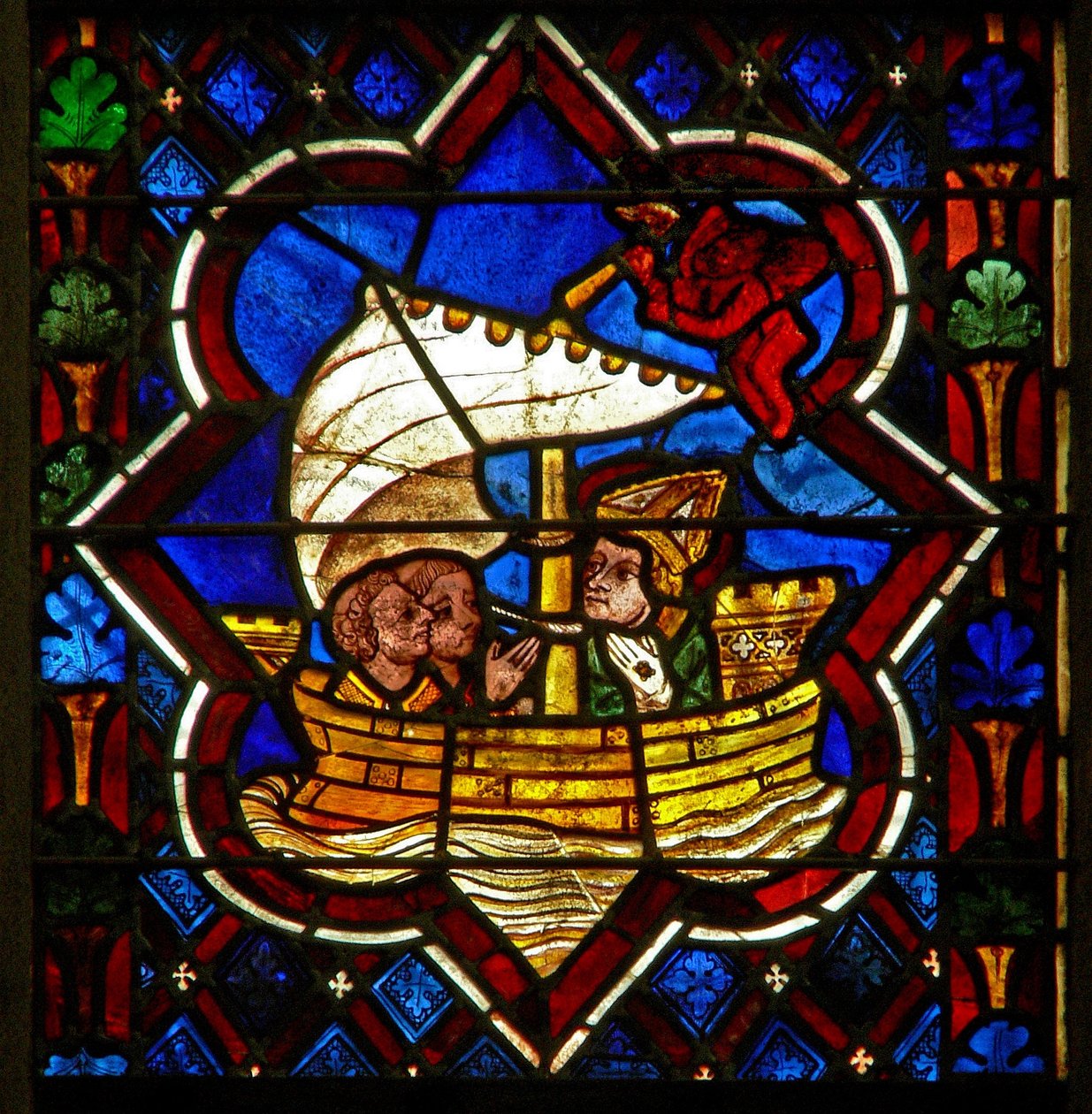 Scene i E-vinduet som viser St. Samson krysser Den engelske kanal av French School