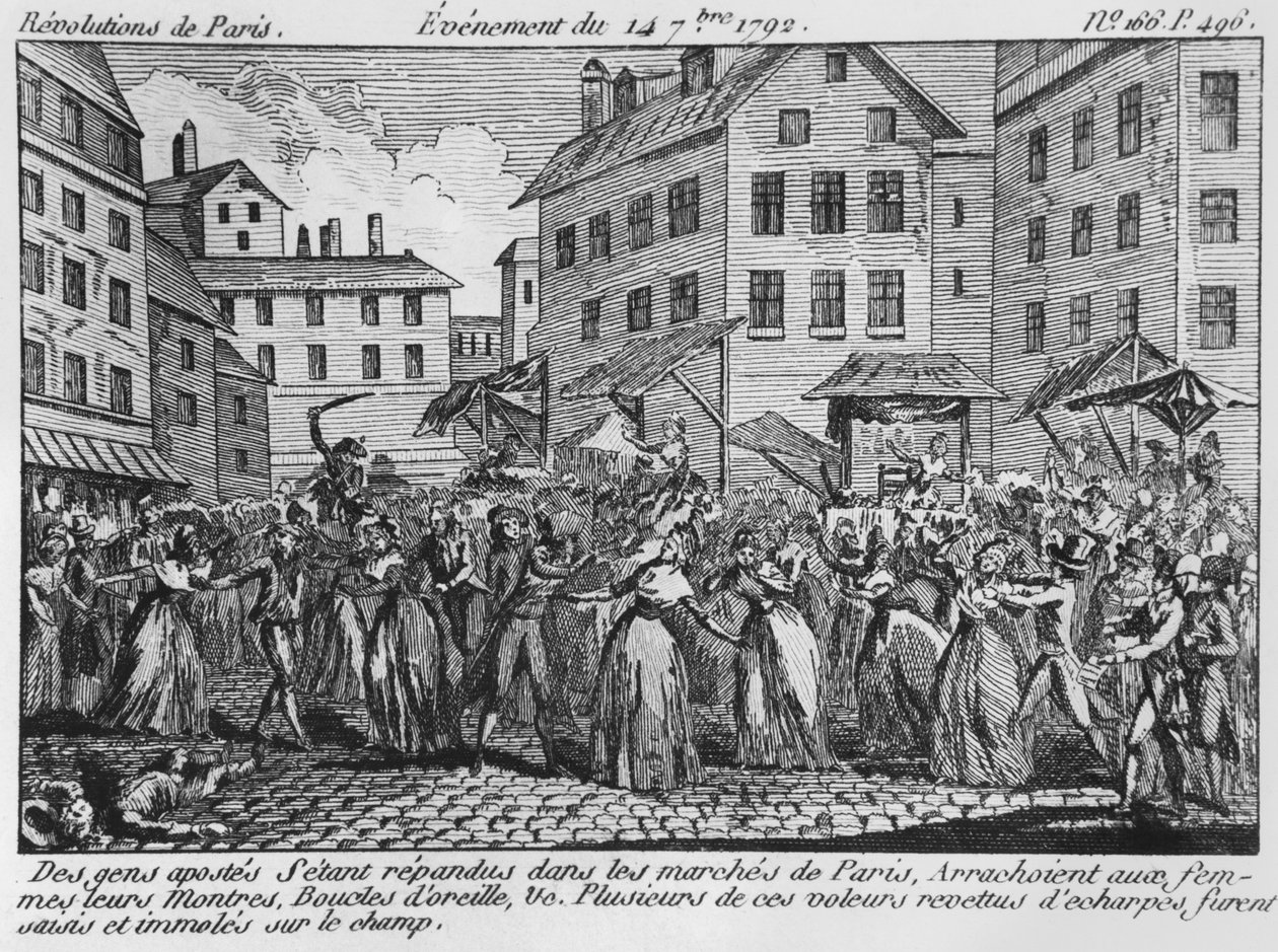 Scene for plyndring i Paris, 14. september 1792 av French School