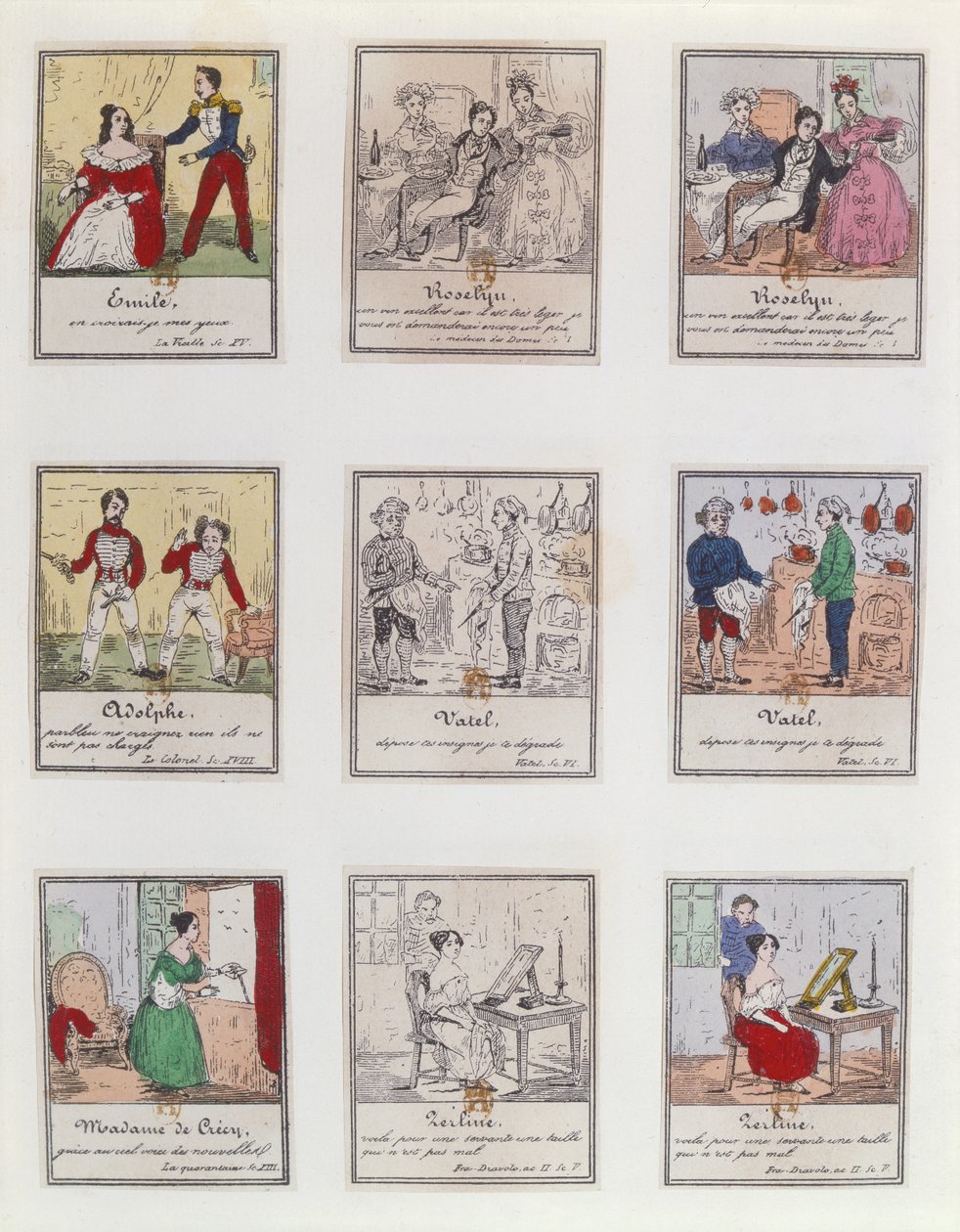 Scener fra det tidlige 1800-tallets parisiske Vaudeville og Opera-Comique, c1825-35 av French School