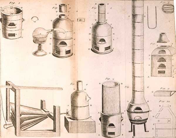 Scientific Equipment, fra The Elements of Chemistry av Antoine Laurent de Lavoisier (1743-94) gravert av D.Lizars, 1796 av French School