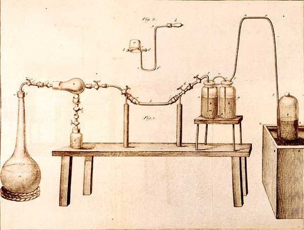 Scientific Equipment, fra The Elements of Chemistry av Antoine Laurent de Lavoisier (1743-94) gravert av D.Lizars, 1796 av French School