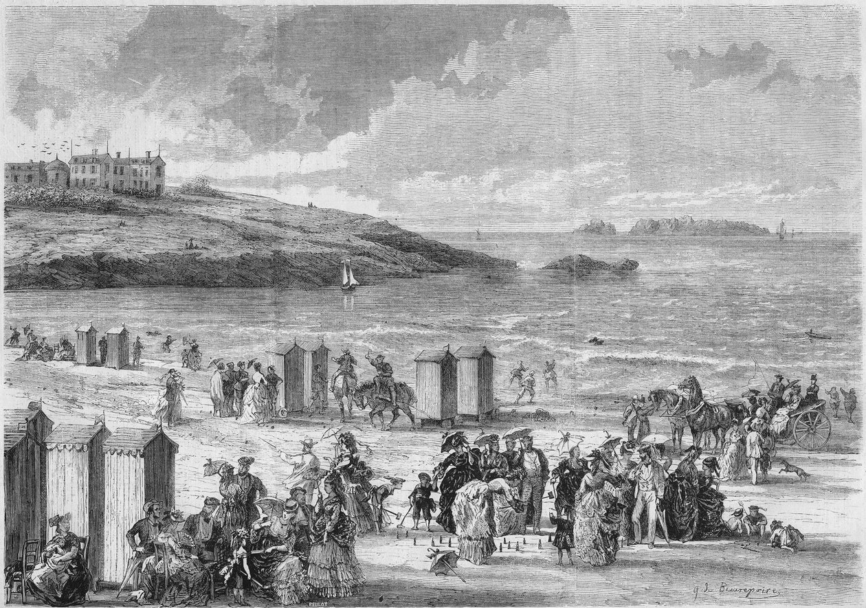 Sjøbad: siste badende på stranden i Dinard, Ille et Vilaine (35) av French School