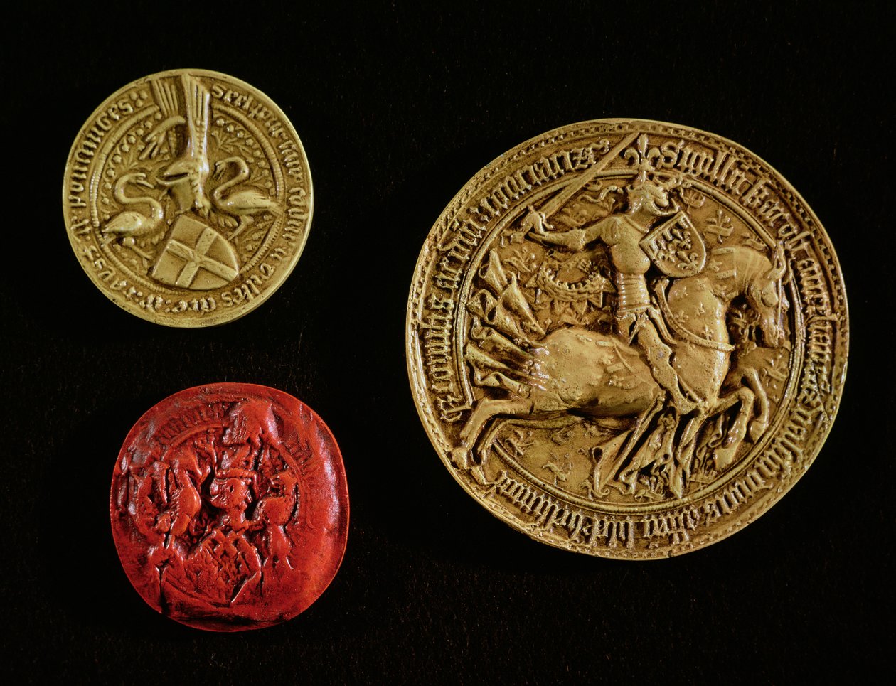 Segl av Gilles de Laval (1404-40) Lord of Rais, Jean dOrleans (1402-68) greve av Dunois og Jean Poton de Xaintrailles (1400-61) av French School