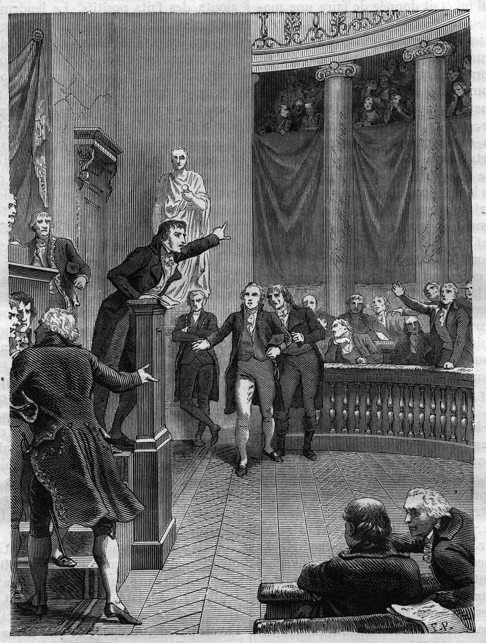 Seance du Tribunat: tale av Benjamin Constant (1767-1830) ved tribunen som fordømmer regimet satt opp av Napoleon, januar 1800 - Gravering fra 1865 i "" Histoire du Consulate et de l