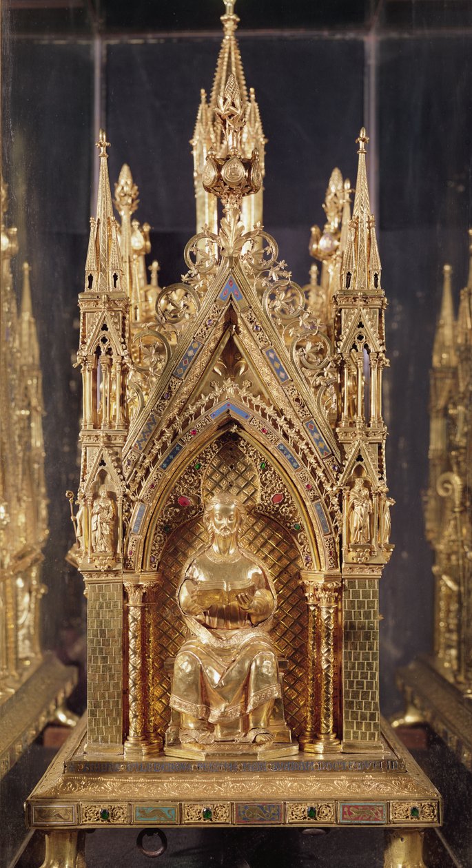 Sittende Kristusfigur, fra relikvieskrinet til Saint Taurin (forgylt kobber, emalje og sølv) av French School