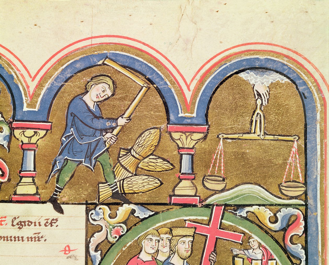 September: Tresking av korn, fra Psalter of St. Elizabeth av French School