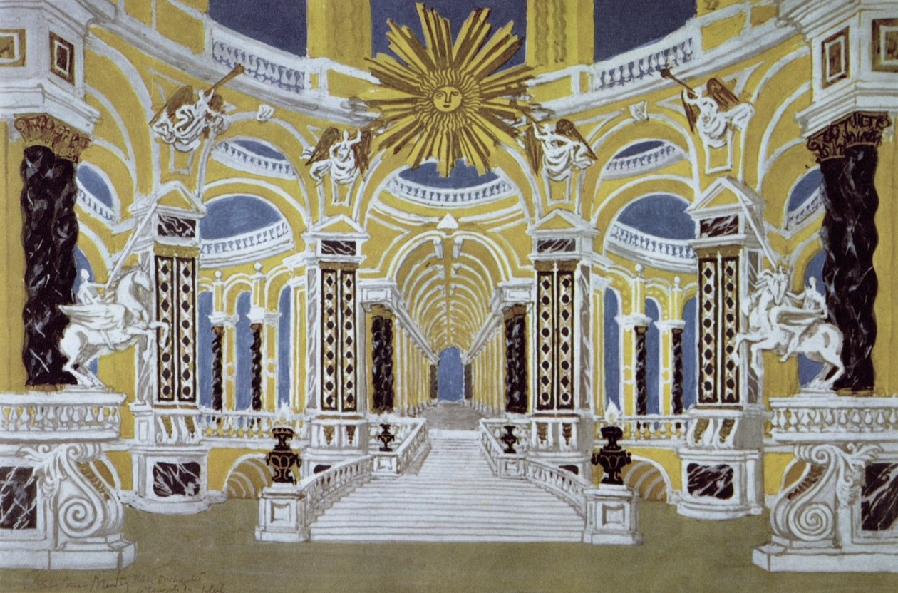 Scenografi for Tryllefløyten av Wolfgang Amadeus Mozart (1756-91) av French School