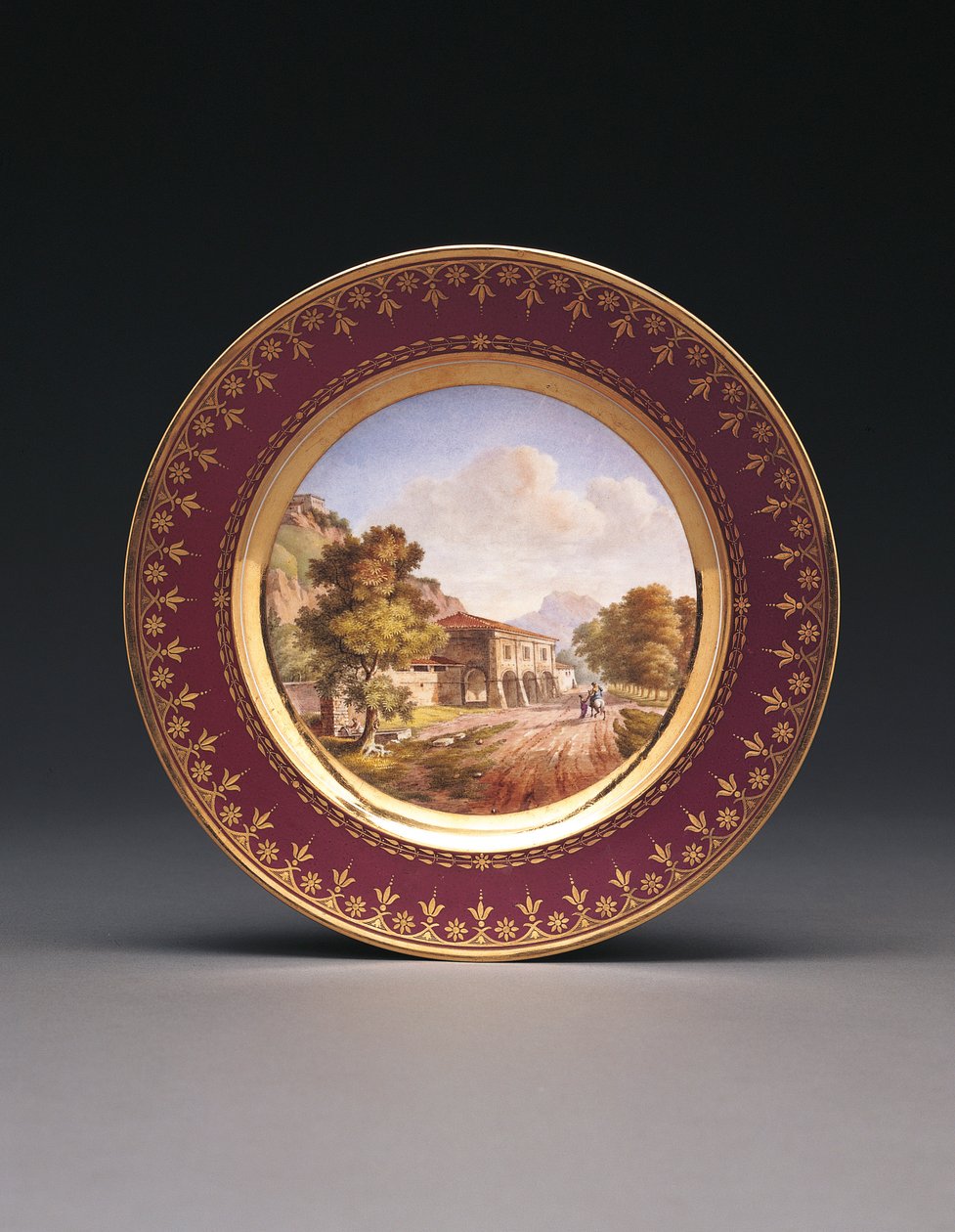 Sevres lilla bakgrunn topografisk plate av French School