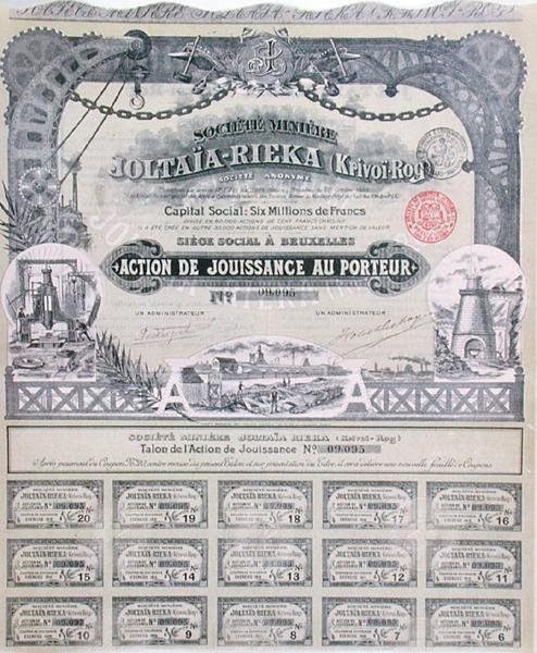 Aksjebevis for det fransk-russiske gruveselskapet 