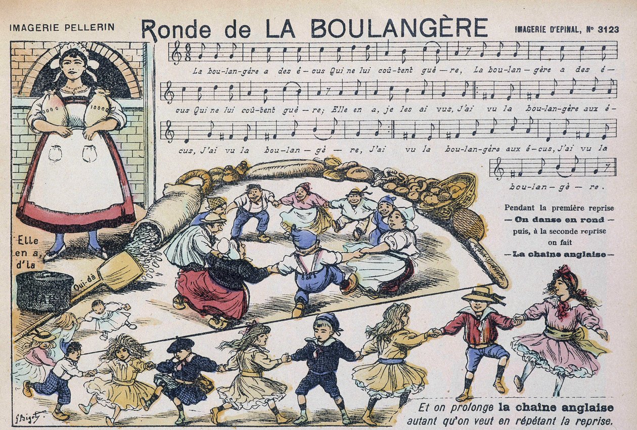 Noter til den populære sangen "" Ronde de la boulangère "" - bilde av Epinal, Pellerin av French School