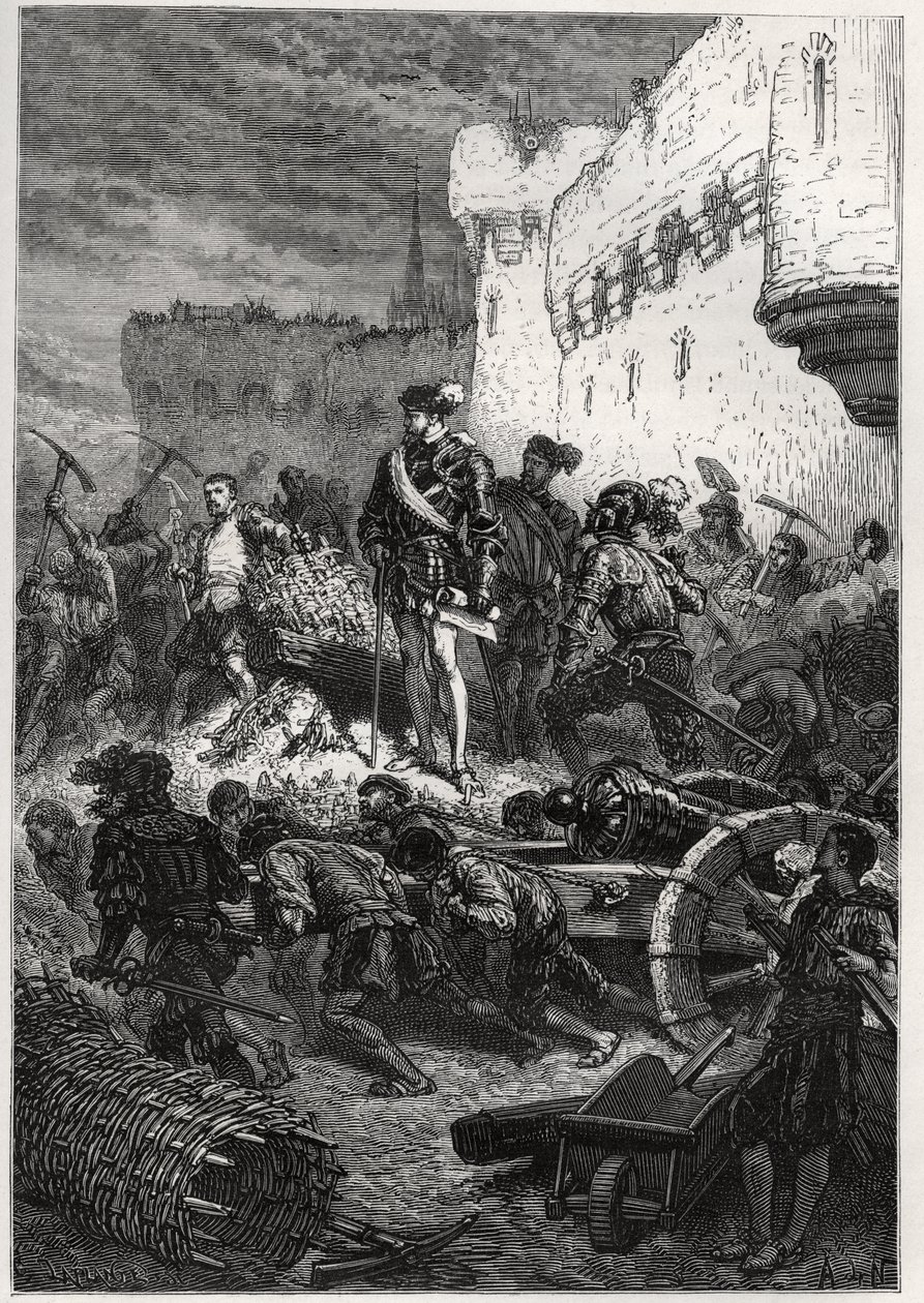 Siege de Metz (1552) - Francois de Guise and the works on the ramparts of Metz - engraving from “” The history of France told to my grandchildren”” - by Francois Guizot - 1872-1876 av French School