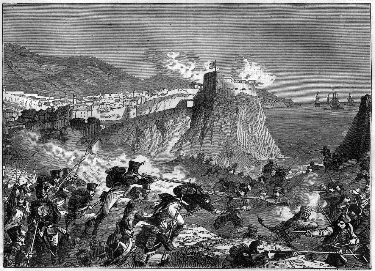 Beleiring av Ragusa (Republikken Ragusa) (Ragusa på kroatisk Dubrovnik) under Napoleonskrigene i mai og juni 1806 (Dalmatia-kampanje av general Molitor og Lauriston) - i "" History of the Empire following the history of the consulat"" av Adolphe Thier av French School