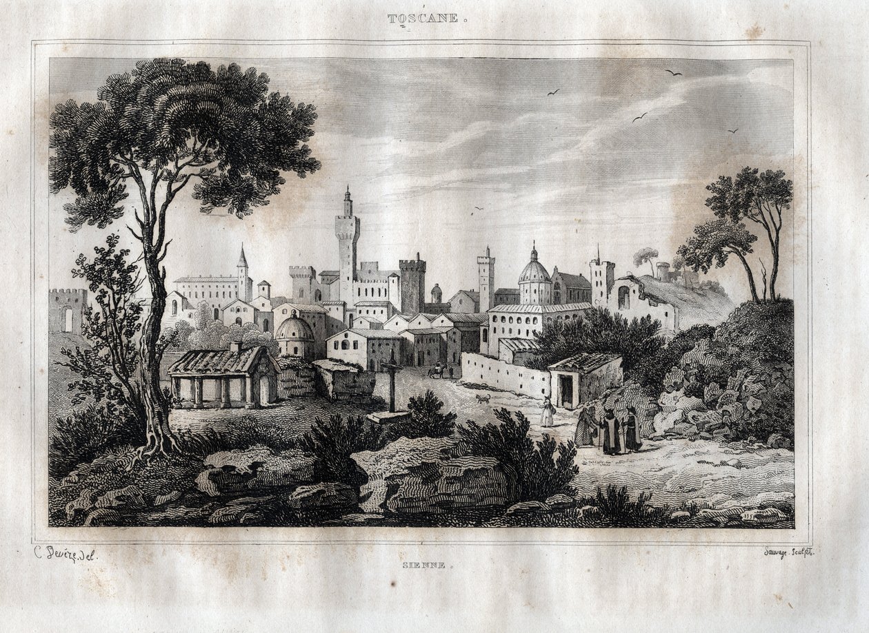 Siena - Siena - Toscana - Tuscany - Engraving from “” Picturesque Italy”” by M. de Norvins, Ch. Nodier 1834-1836. av French School