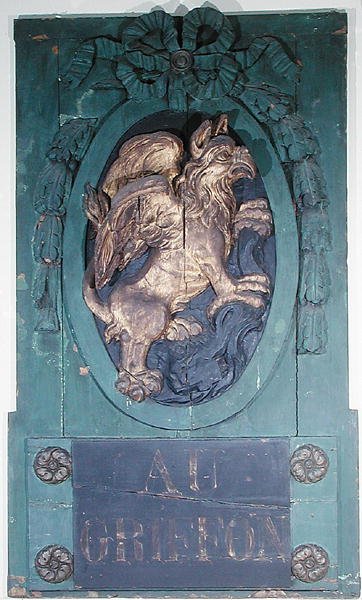 Signer for en møbelbutikk i Faubourg Saint Antoine, Paris (forgylt tre) av French School
