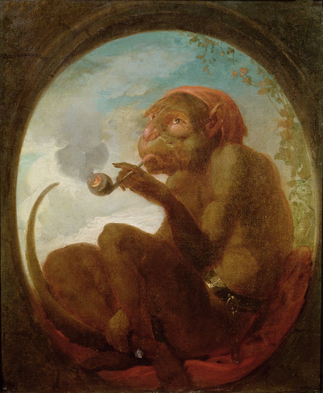 Skilt med en ape som røyker pipe av French School