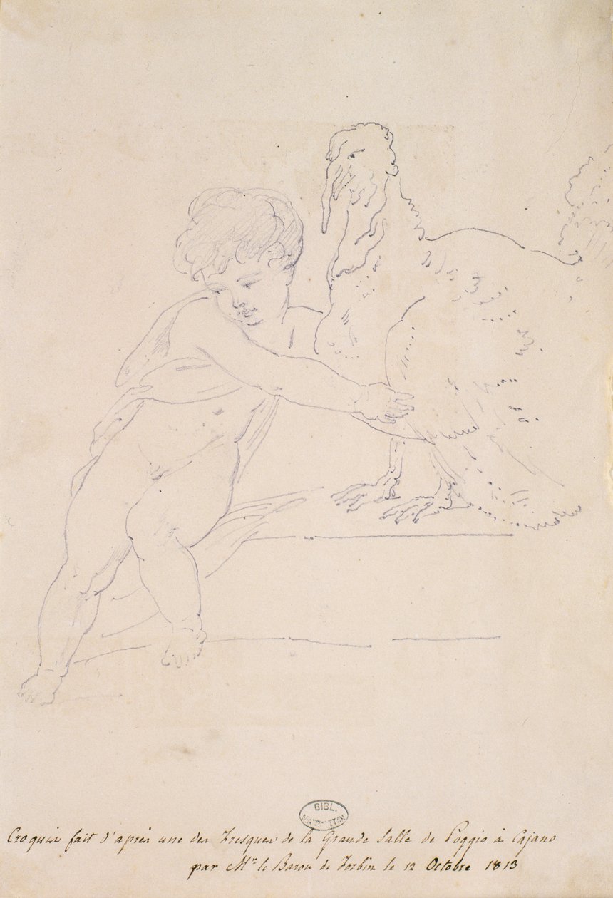 Skisse fra den store salen i Poggio a Caiano, 12. oktober 1813 av French School