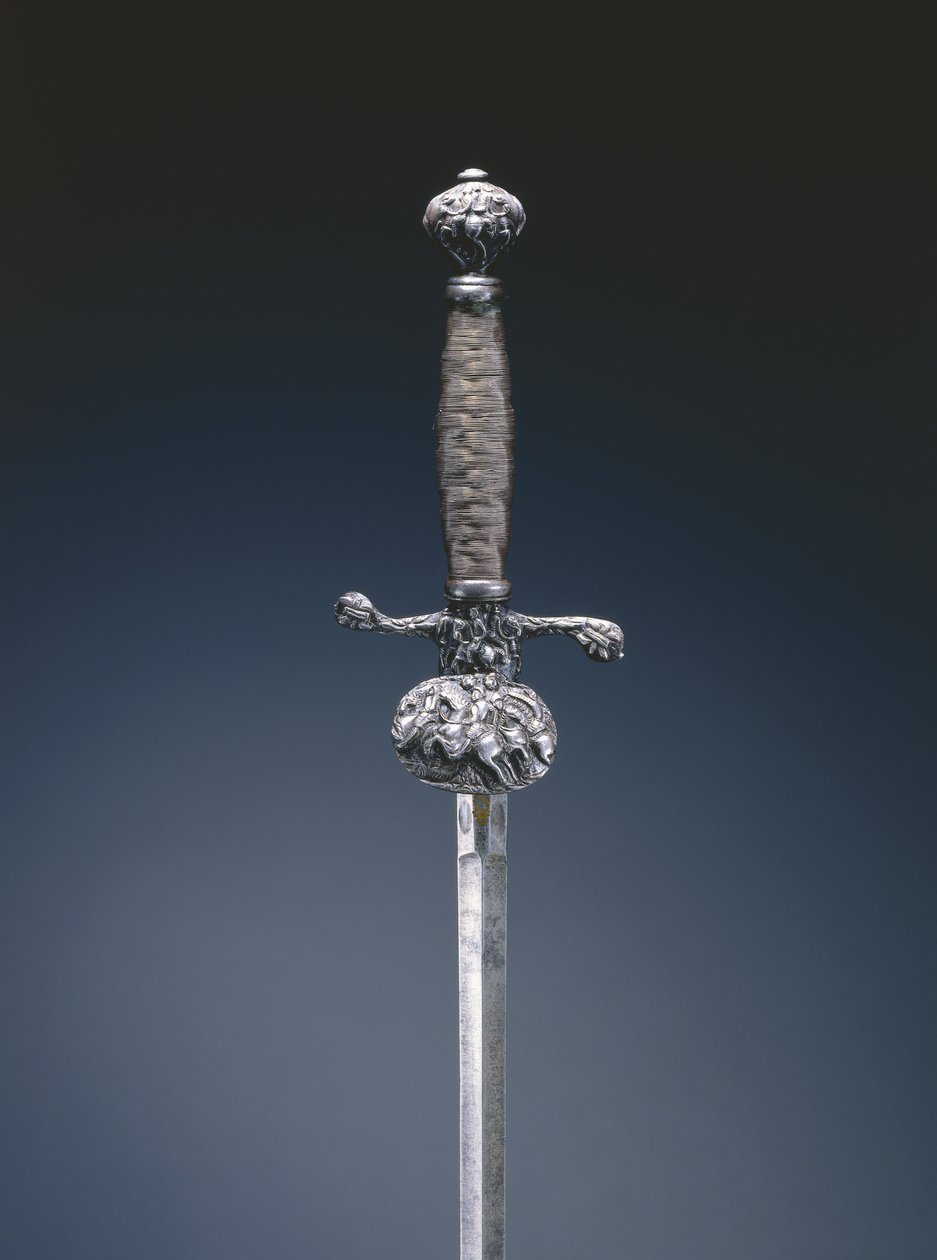 Small sword (steel, copper alloy inlays, wood & steel wire) av French School