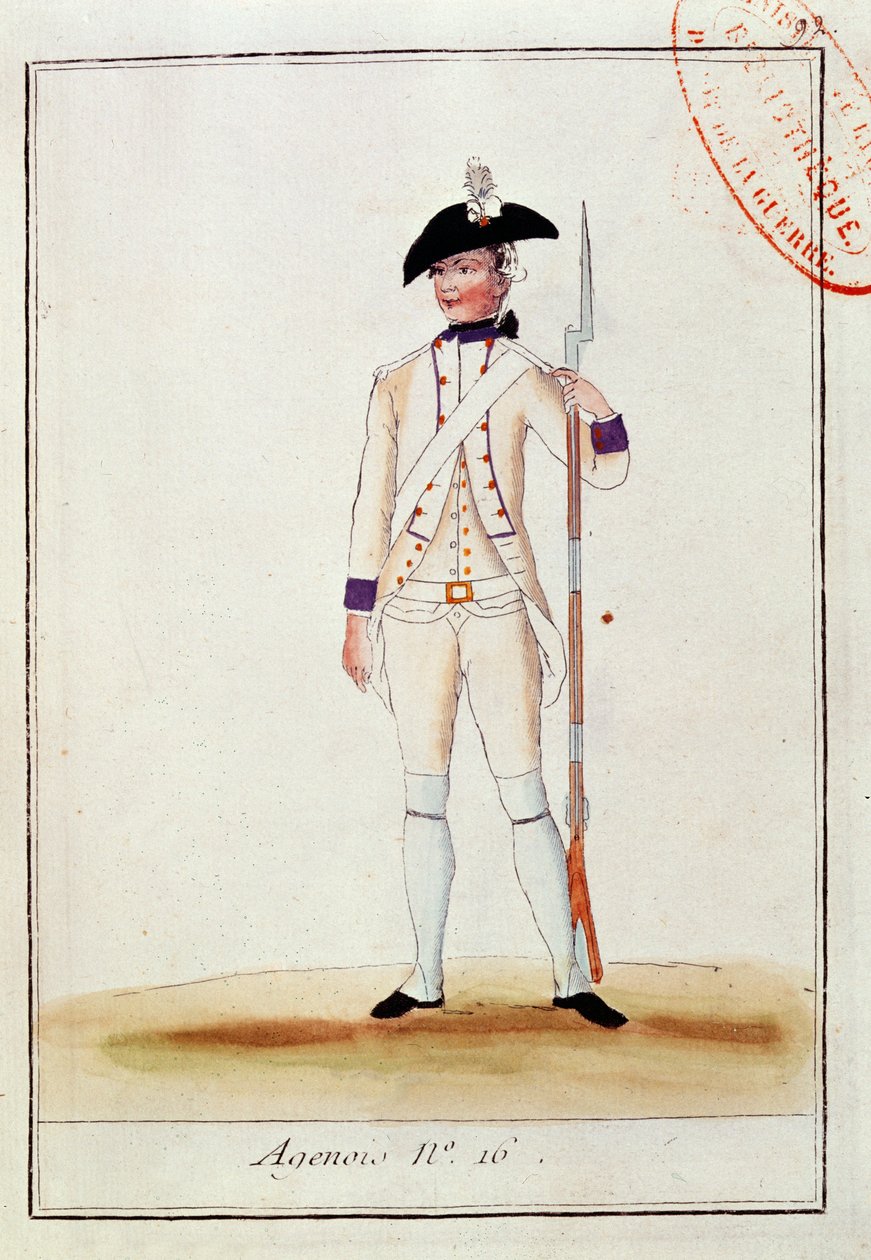 Soldat fra det franske Agenois infanteriregiment, ca. 1780 av French School