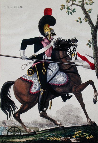Soldat fra det franske husholdningskavaleriet i løpet av imperiet (farge litho) av French School