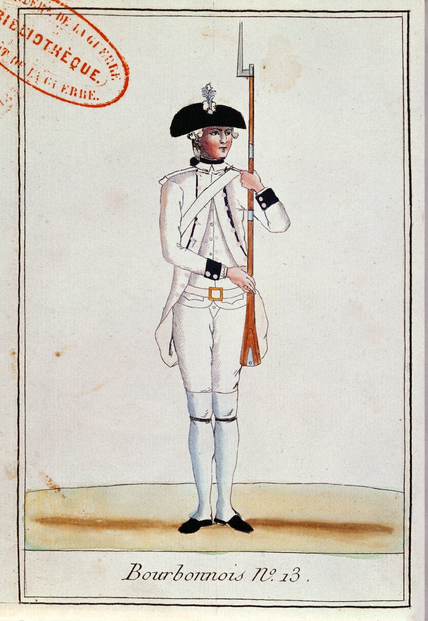 Soldat fra Regiment de Bourbonnois, ca. 1780 av French School