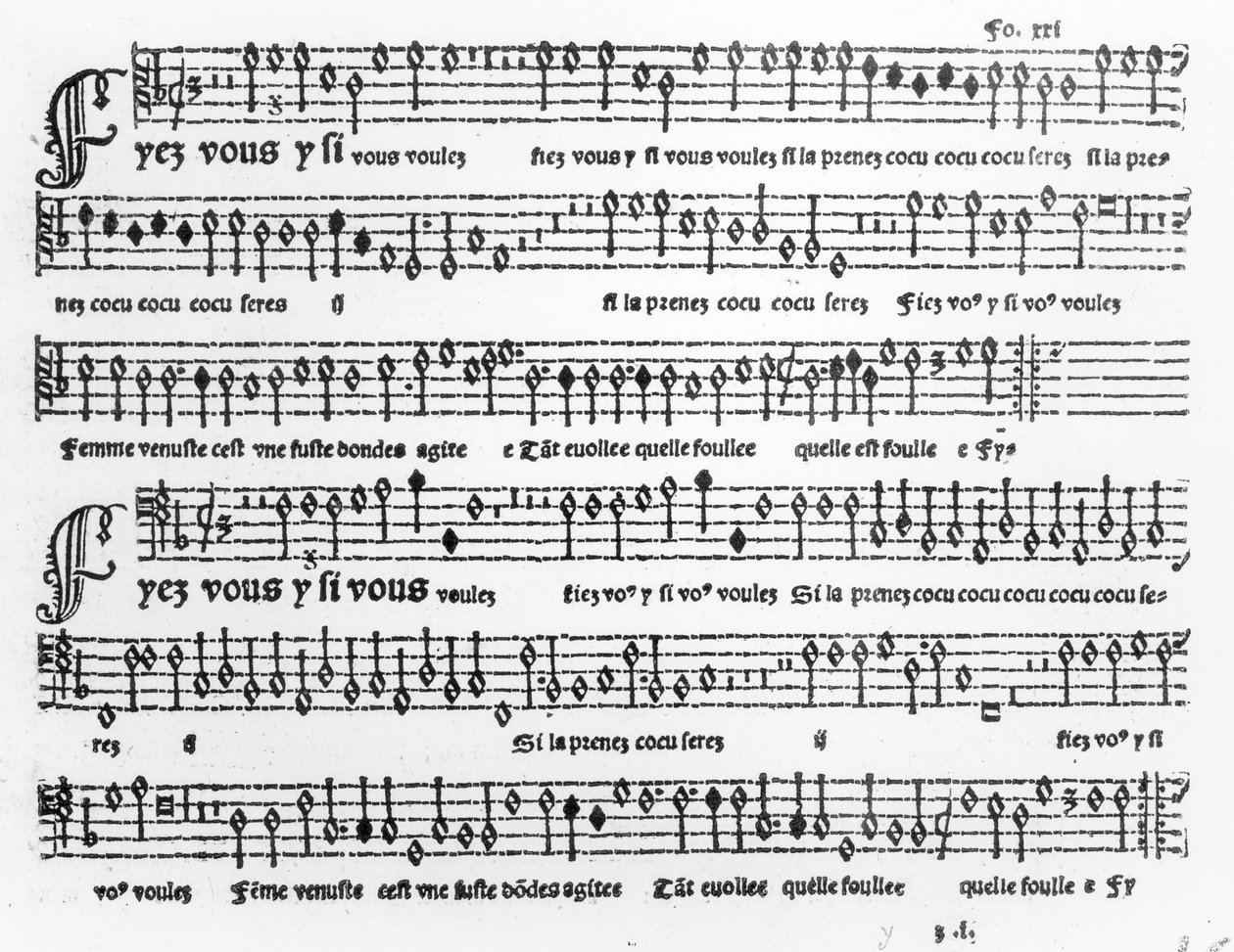 Sangark fra Chansons Musicales utgitt av Pierre Attaignant (d.1552) 1535-36 av French School