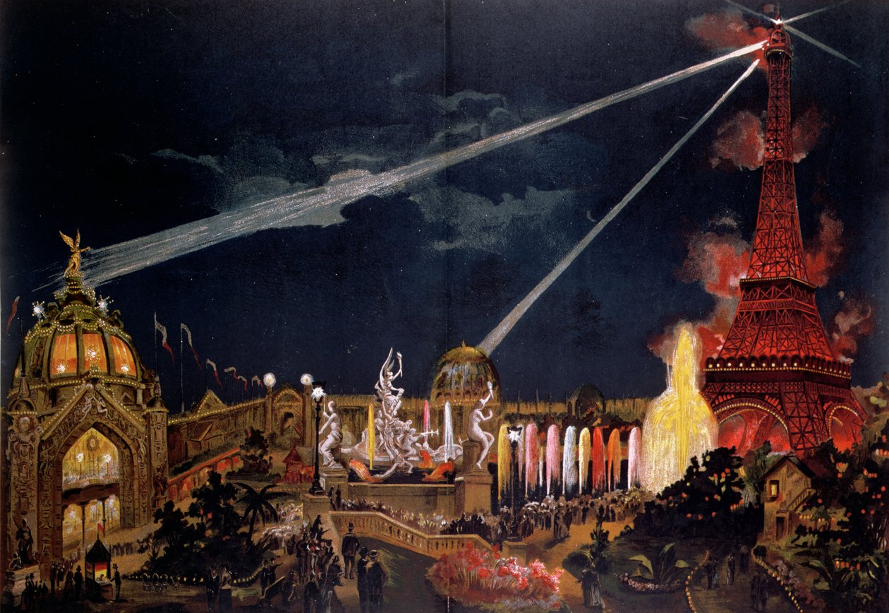 Souvenir of Illuminations i Paris for å minnes 100-årsjubileet for den franske revolusjonen under Exposition Universelle i 1889 av French School