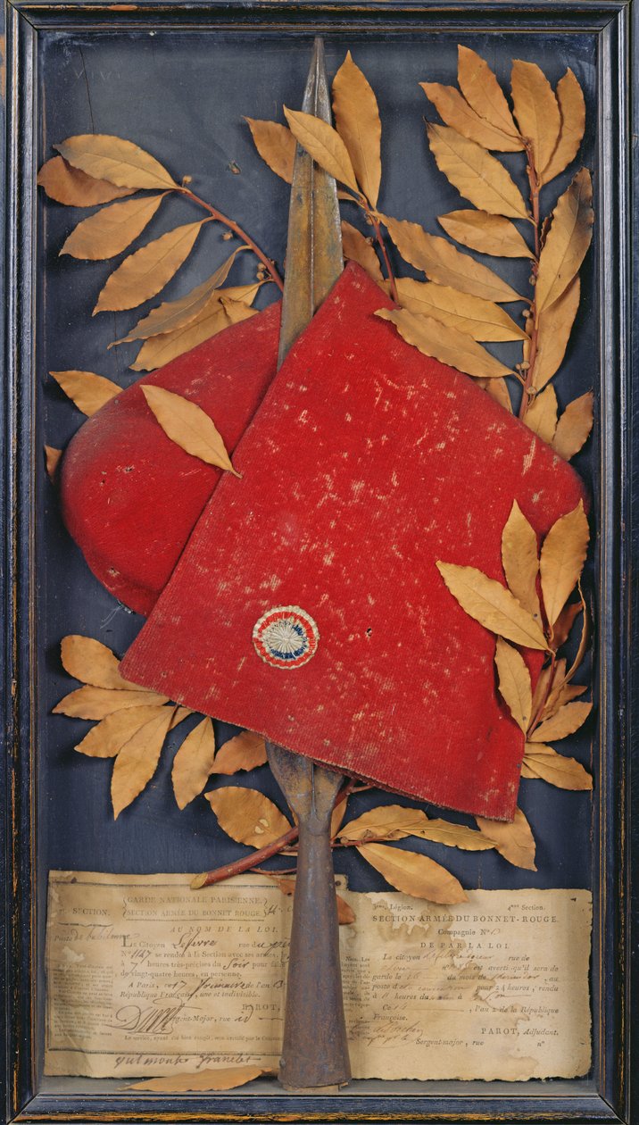 Souvenir fra Garde Nationale Parisienne, Army Section of the Bonnet Rouge, 1794 (collage) av French School