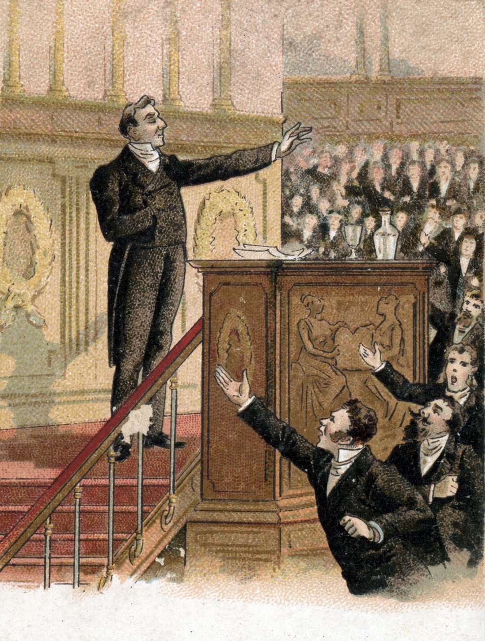Tale av utenriksminister Francois Guizot (1787-1874) til representanthuset som står overfor opposisjonen og fordømmer hans utenrikspolitikk "Vi kan mangedoble fornærmelser og baktalelser, vi kan hope dem opp så mye vi vil, vi vil aldri reise dem opp til T av French School