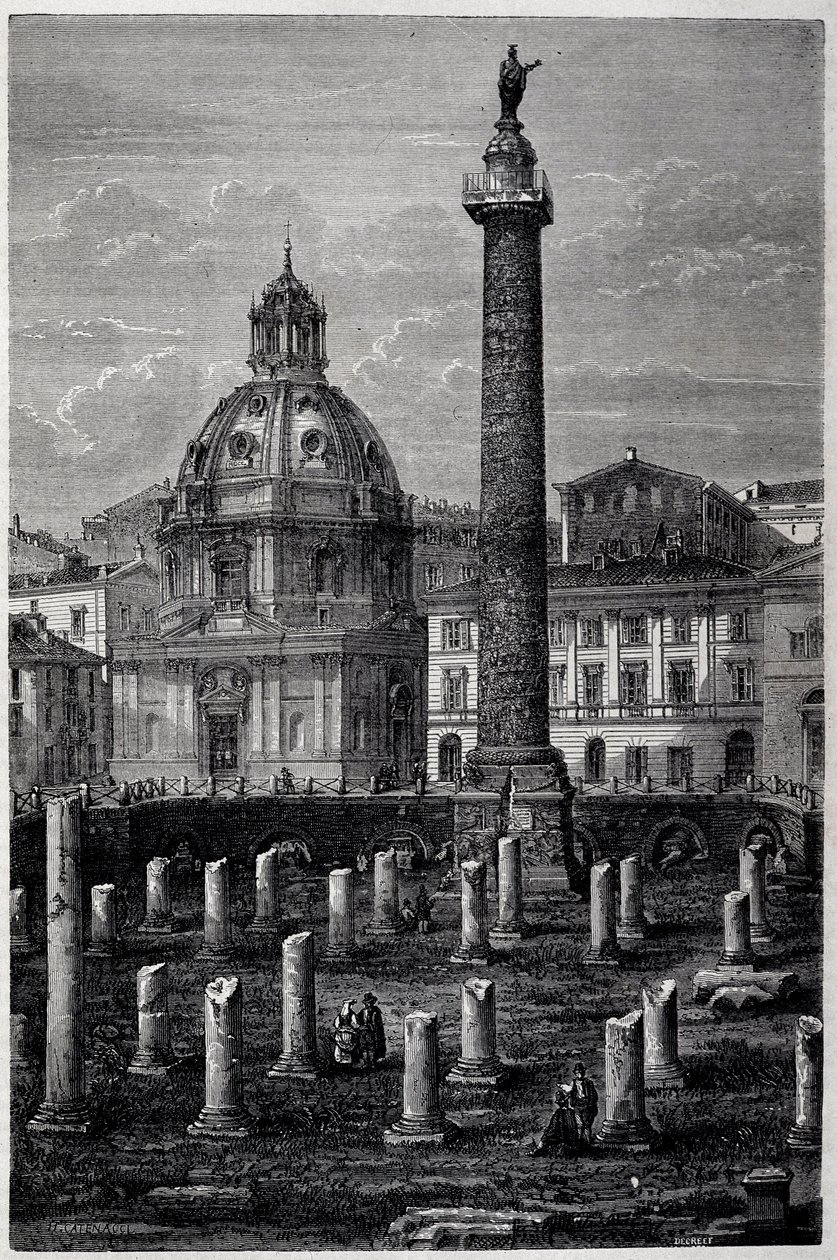 Plassen og søylen til Trajan (Trajane-søylen) (Colonna Traiana) og Ulpian-basilikaen (reisen til Francis Wey i 1864-1868) - i "" Tour du Monde"" 2. uke 1869 av French School