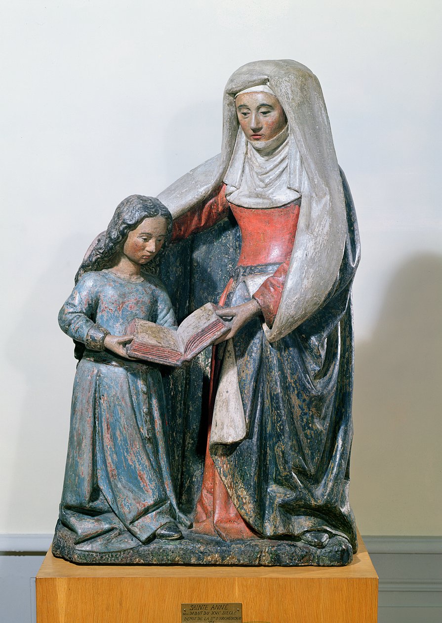 St. Anne og jomfruen, 1500-30 (polykromt tre) av French School